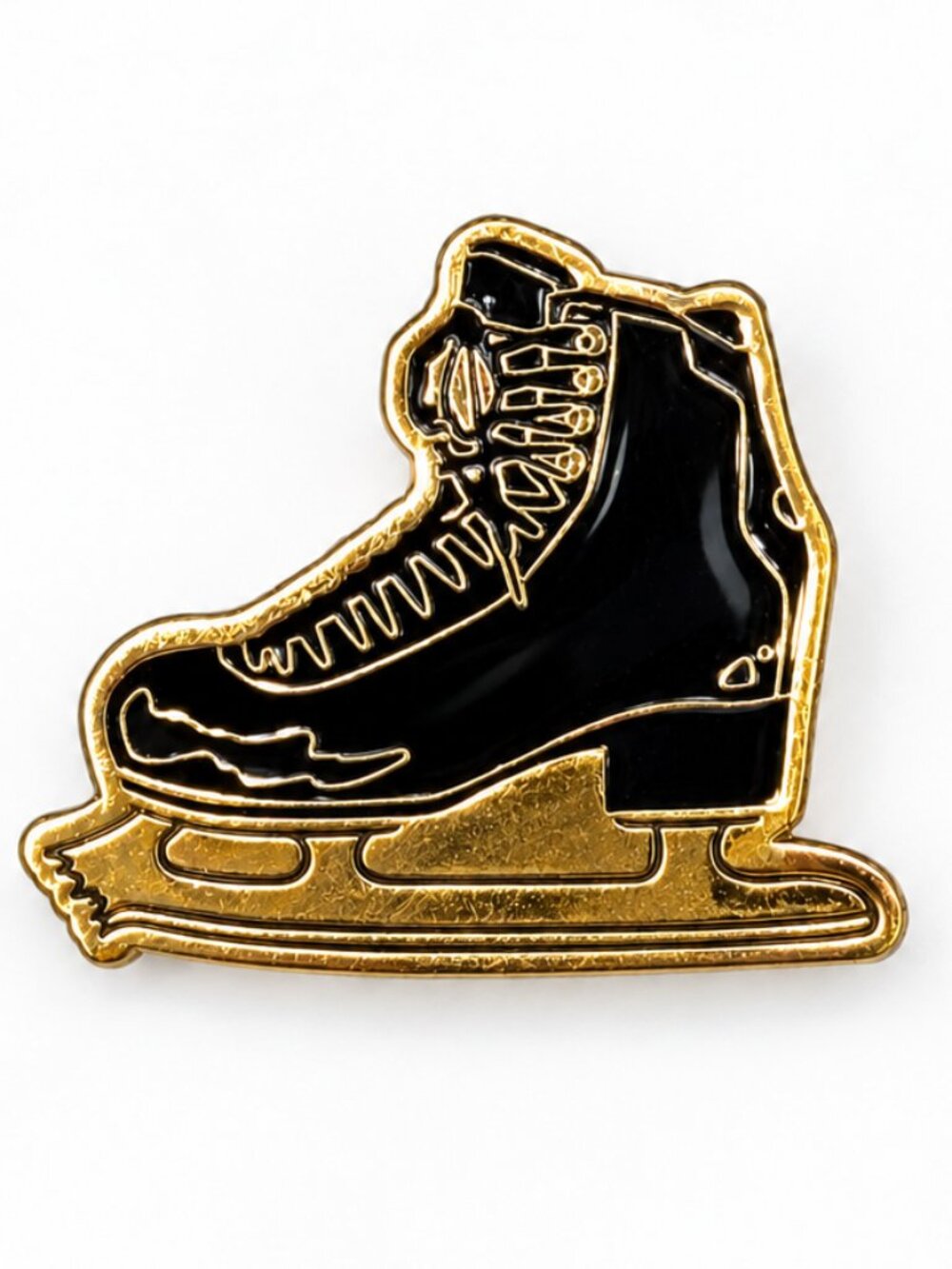 Vintage HTP/YoIP Ice Skate Enamel Pin Black & Gold Hockey Skating Lapel Pin